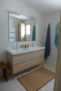 a bathroom with a sink and a large mirror at Ferme Brasseyrou - B&B classique in Dévillac +36 photos