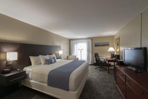 a hotel room with a bed and a flat screen tv at RIT Inn & Conference Center in Henrietta