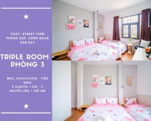 a collage of three pictures of a bedroom with two beds at Dreamy Sky - Airport View Boutique Hotel in Da Nang