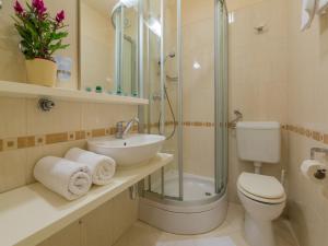 a bathroom with a sink and a toilet and a shower at Apartments Villa Vanda in Selce +215 photos