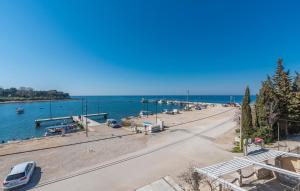 a view of a beach with a boat dock and the water at Rooms Porto in Savudrija