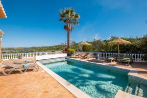 basen z meblami ogrodowymi i palmą w obiekcie Casa Amada - Private Villa - Heated pool - Free wifi - Air Con w mieście Silves