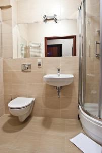 uma casa de banho com um WC e um lavatório em Hotel Zajazd Mazowsze em Słupno