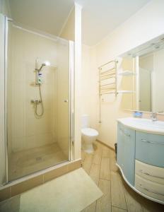 カロリノ・ブハスにあるАпартаменты «золотой Бугаз»のバスルーム(シャワー、洗面台、トイレ付)