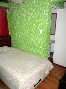 a bedroom with a bed and a green wall at Hotel Centro Sur - Colonial in San Fernando