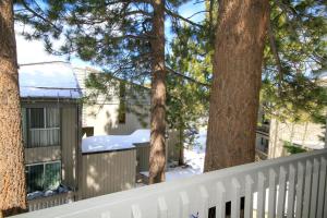 a white fence in front of a house with trees at SIerra Park Villas #06 in Mammoth Lakes