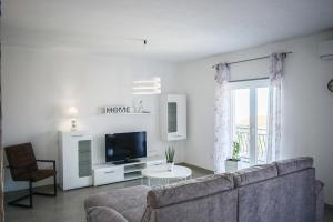 a living room with a couch and a tv at Apartments Villa Lili in Crikvenica