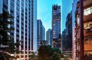 Pemandangan umum Hong Kong atau pemandangan kota yang diambil dari hotel