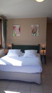 a bedroom with a large bed with white pillows at L'Oasis in Évian-les-Bains