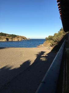 una sombra de una luz de la calle en la playa en LES PIEDS DAND L'EAU, en Banyuls-sur-Mer