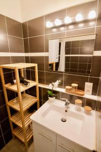 ein Badezimmer mit Waschbecken und Spiegel in der Unterkunft Splendid & cosy studio - perfect location 'Stephanie-Louise area' in Brüssel