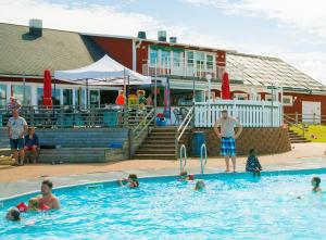 a group of people in a swimming pool at First Camp Ekerum - Öland in Borgholm