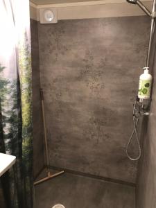 eine Dusche im Bad mit einer Wand in der Unterkunft Gävle Bed & Breakfast in Gävle