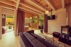 a living room with a couch and a tv at HolaCamp Camino in O Pino 