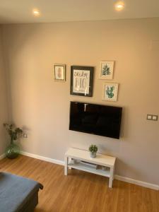 a living room with a tv and a coffee table at La Casina del Cerecedo in León