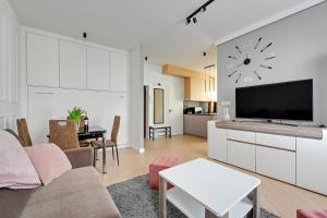 salon z kanapą i telewizorem w obiekcie Royal Rose - Premium Beach Apartment w mieście Sopot