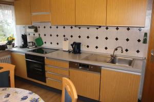 a kitchen with a sink and a counter top at Ferienwohnung Meyer, 35176 in Schwerinsdorf