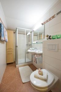 a bathroom with a toilet and a sink at ZITTRAUERHOF - Urlaub am Bauernhof Gastein in Bad Hofgastein