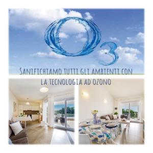 un anuncio para una villa en una villa con cielo azul en Caneis Apartments, en San Teodoro