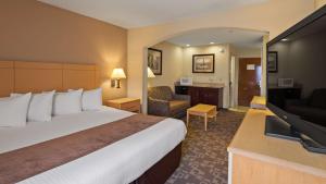 a hotel room with a bed and a television at SureStay Plus Hotel by Best Western Roanoke Rapids I-95 in Roanoke Rapids