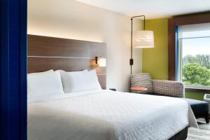 Holiday Inn Express & Suites - Grand Rapids South - Wyoming, an IHG Hotel في وايومنغ: غرفه فندقيه بسرير ونافذه