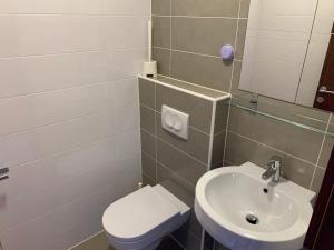łazienka z toaletą i umywalką w obiekcie Ankaran apartments w Ankaranie