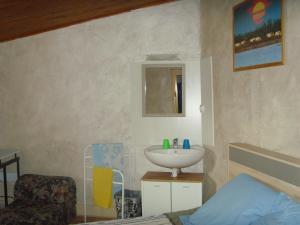 een kleine badkamer met een wastafel en een bed bij Le Bravard in Jumeaux