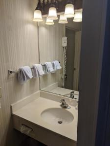a bathroom with a sink and a mirror at Clubhouse Inn in West Yellowstone