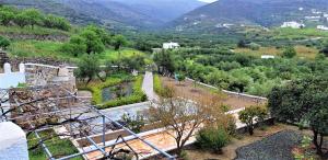 a view of a valley with trees and mountains at St.George Valsamitis in Katapola