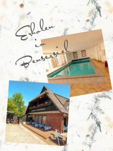 een collage van foto's van een huis met zwembad bij Wohlfühlhotel Hörn van Diek Garni mit Schwimmbad in Bensersiel