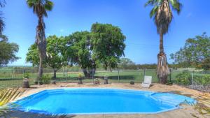 una piscina con palmeras y una valla en Hilldrop Motor Inn, en Grafton