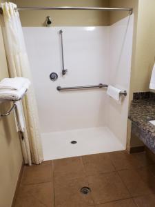 a bathroom with a shower and a toilet at Eagle Ford Inn in Floresville