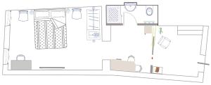 Grundriss eines Hauses mit Möbeln in der Unterkunft Sottopiano - comfort in the center in Venedig