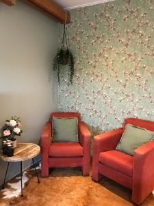 two chairs and a table in a room at Vijverhoef in Ulicoten