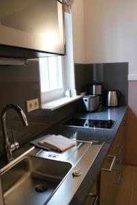 a kitchen with a sink and a counter top at Aparthotel Am Schloss in Dresden