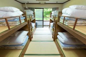 een kamer met meerdere stapelbedden in een kamer bij Showa Forest Village in Chiba