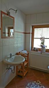 a bathroom with a sink and a mirror and a window at Apartment Prossegger in Neukirchen am Großvenediger
