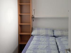 ノイシュタット・イン・ホルシュタインにあるHeld Urselのベッドルーム(ベッド1台、本棚付)