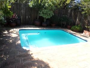 a swimming pool in a backyard with potted plants at Foundry Guest Lodge in Pretoria