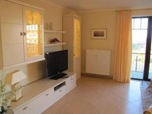 a living room with a flat screen tv on a counter at Appartementanlage Urlaubsträume in Fulgen