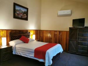 a bedroom with a bed and a dresser and a television at Hotel Campestre Don Luis in Huajuapan de León
