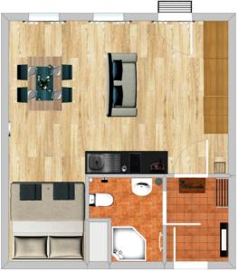 a floor plan of a small apartment with a bedroom at Apartmán Klínovec 365 in Loučná pod Klínovcem
