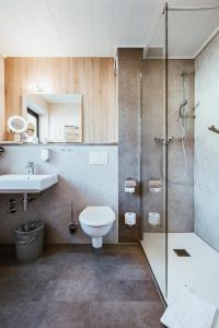 a bathroom with a toilet and a sink and a shower at Landgasthaus Pfahl in Wershofen