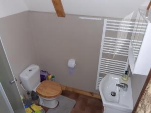 Baño pequeño con aseo y lavamanos en Holiday home Zajícovi, en Rabyně