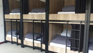 Bunk bed o mga bunk bed sa kuwarto sa Hostel les Terrasses du Roc