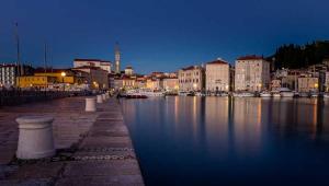 a view of a city with boats in the water at Blue Piran in Piran +8 photos
