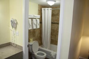 a bathroom with a toilet, sink, and shower stall at Fairway Inn Florida City Homestead Everglades in Florida City