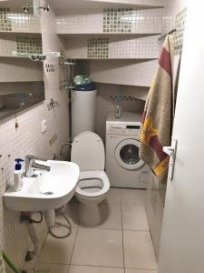 a bathroom with a toilet sink and a washing machine at Совиньон. Коттедж. Первая линия. in Odesa