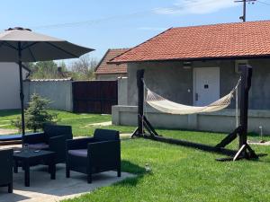 a hammock in a yard next to a house at Alex Lodge in Zrenjanin