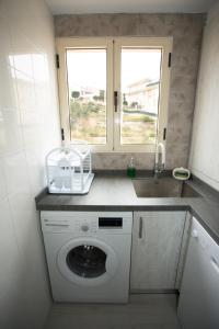 een kleine keuken met een wasmachine en een wastafel bij Ático Manzanera Calpe in Calpe